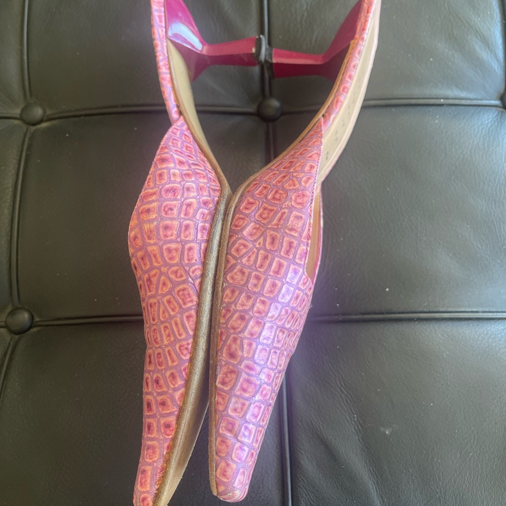Pink Croc-Embossed Mule Heels - Picture 2 of 8